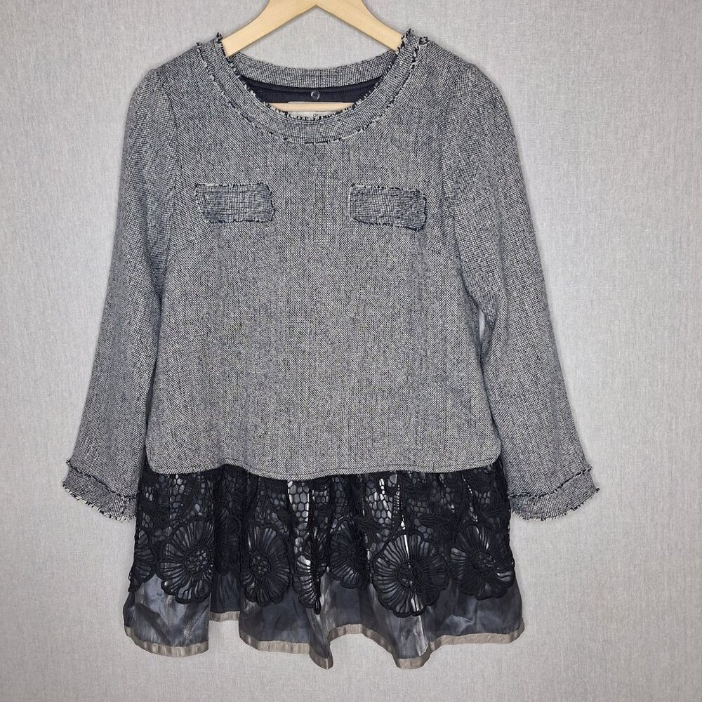 💙 Charm of Rococo Tweed Layered Top Size M Preppy Streetwear Lace Chic